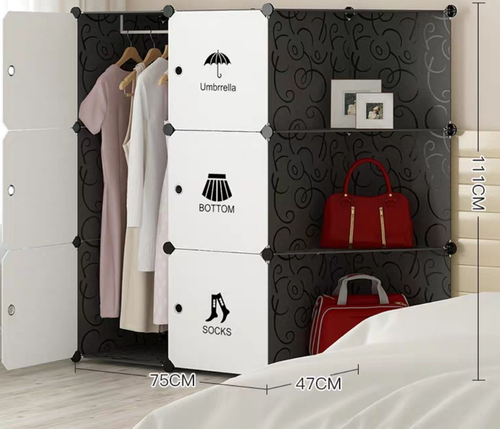 Portable 2 Door Clothes Closet With 6 Cube Corner Wardrobe