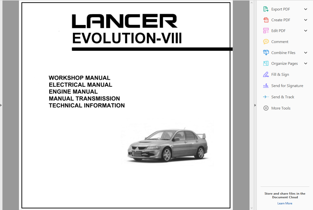 *WORKSHOP MANUAL SERVICE & REPAIR for MITSUBISHI LANCER EVOLUTION VIII  2003-2005 2 2 of 5 ...