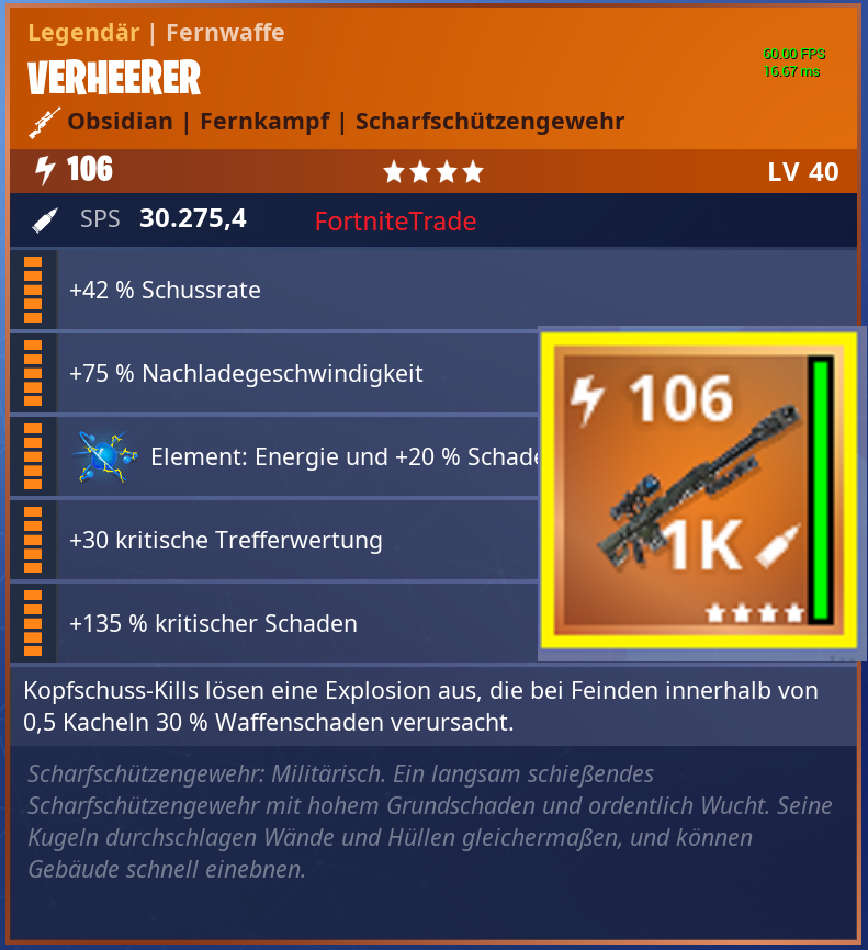 fortnite 1x verheerer obliterator godroll waffe blitz 106 rdw ps4 pc xbox 2 2 von 3 - fortnite rdw elemente