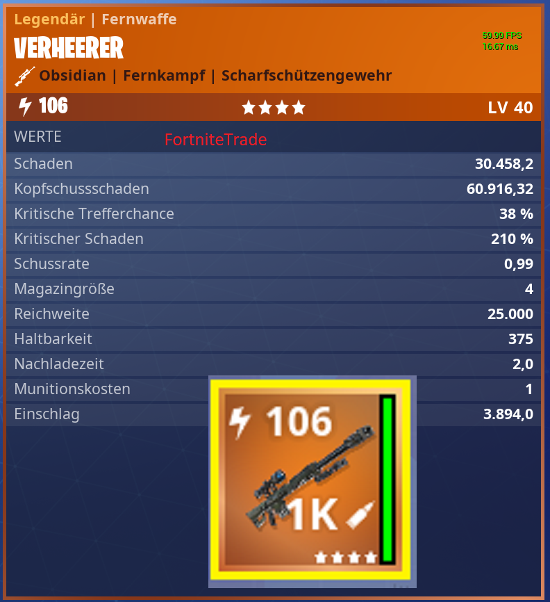 fortnite 1x verheerer obliterator godroll waffe blitz 106 rdw ps4 pc xbox 3 3 von 3 siehe mehr - fortnite rdw waffen