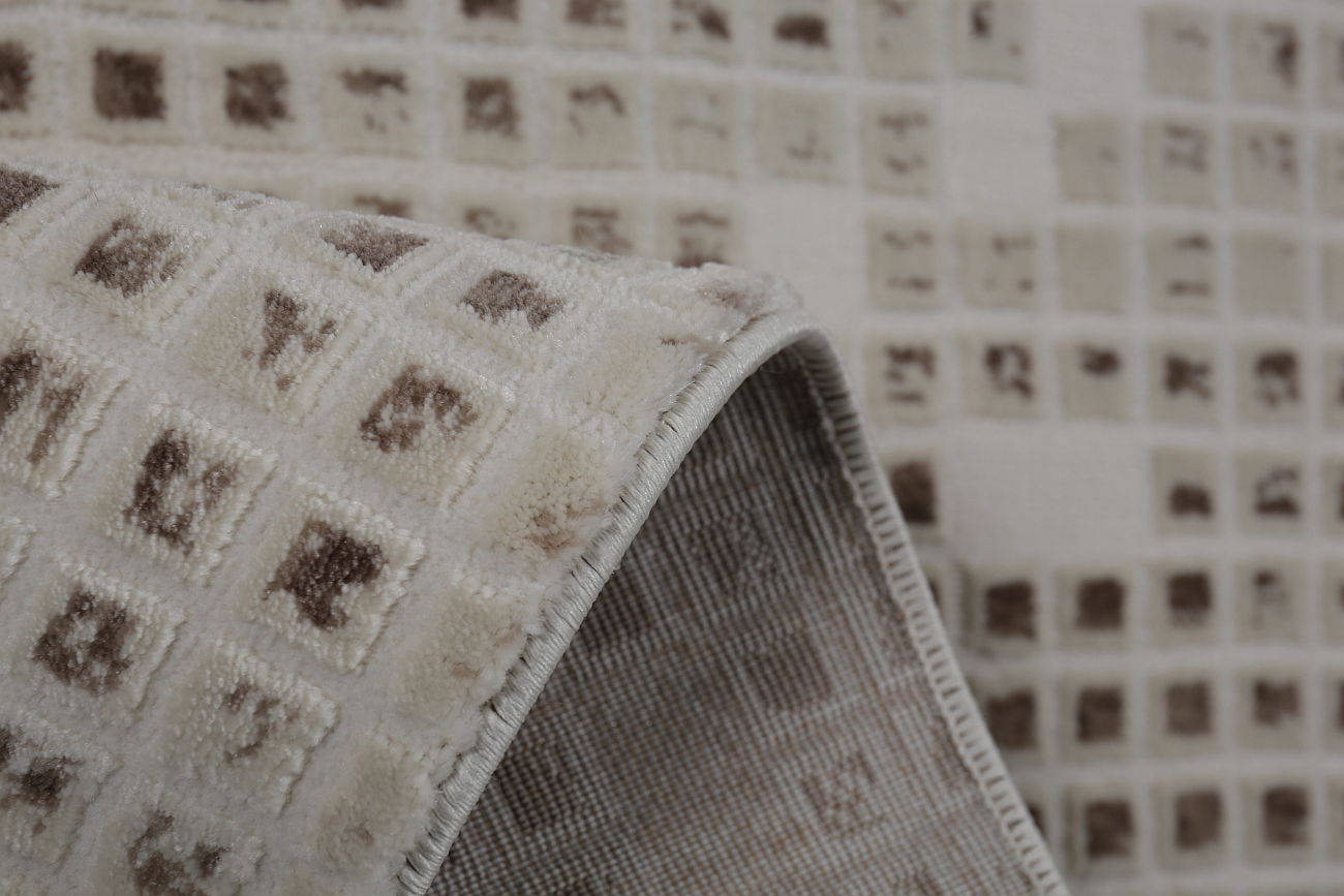 Teppich Modern Design Beige Creme Mit Kachel Muster Fliesen Optik