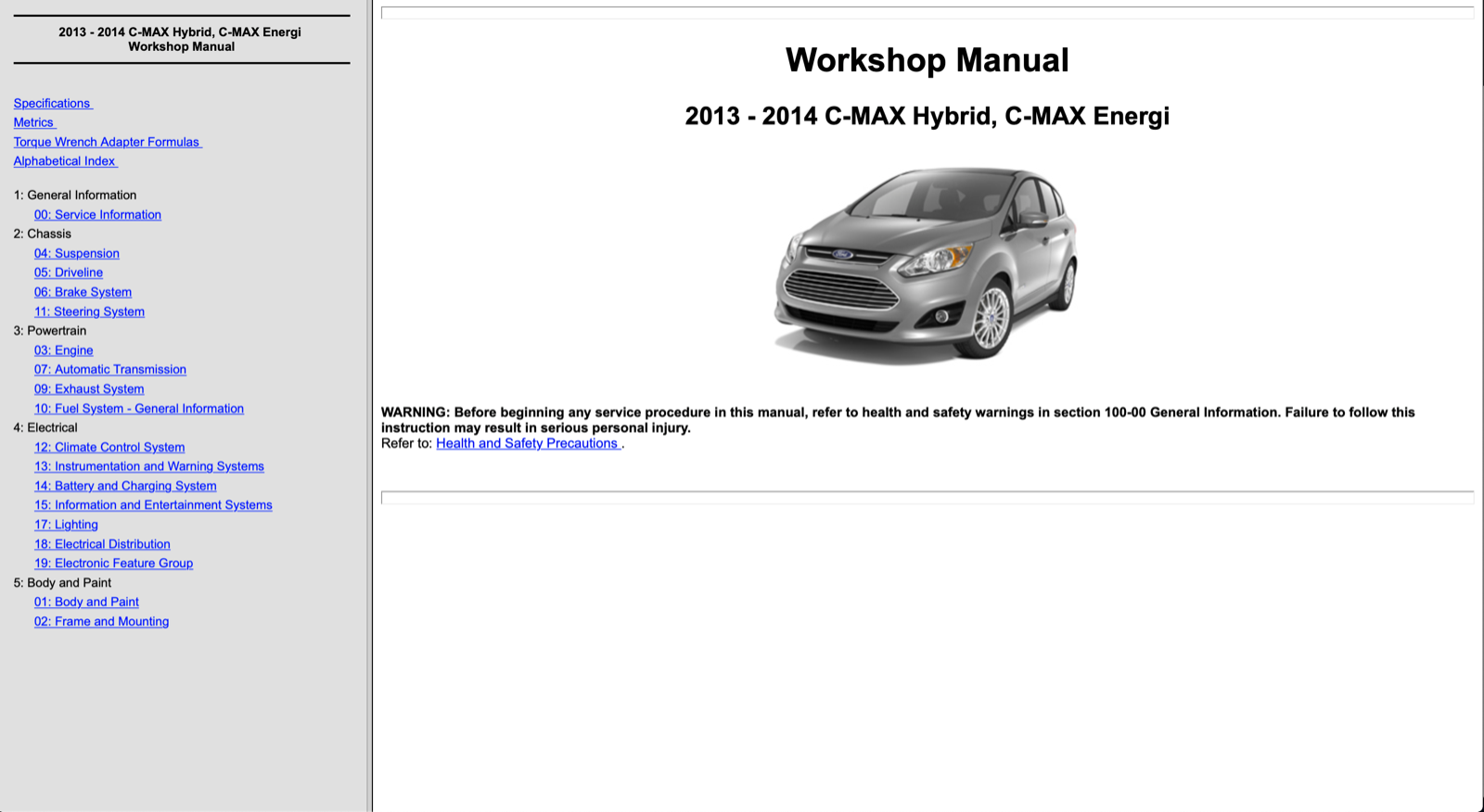 Ford C Max Hybrid 13 14 Service Manuale Officina Riparazione Workshop Eng Eur 5 97 Picclick Fr