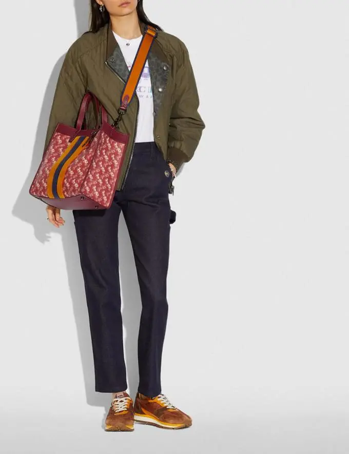 Field tote with horse and carriage print and varsity hot sale stripe
