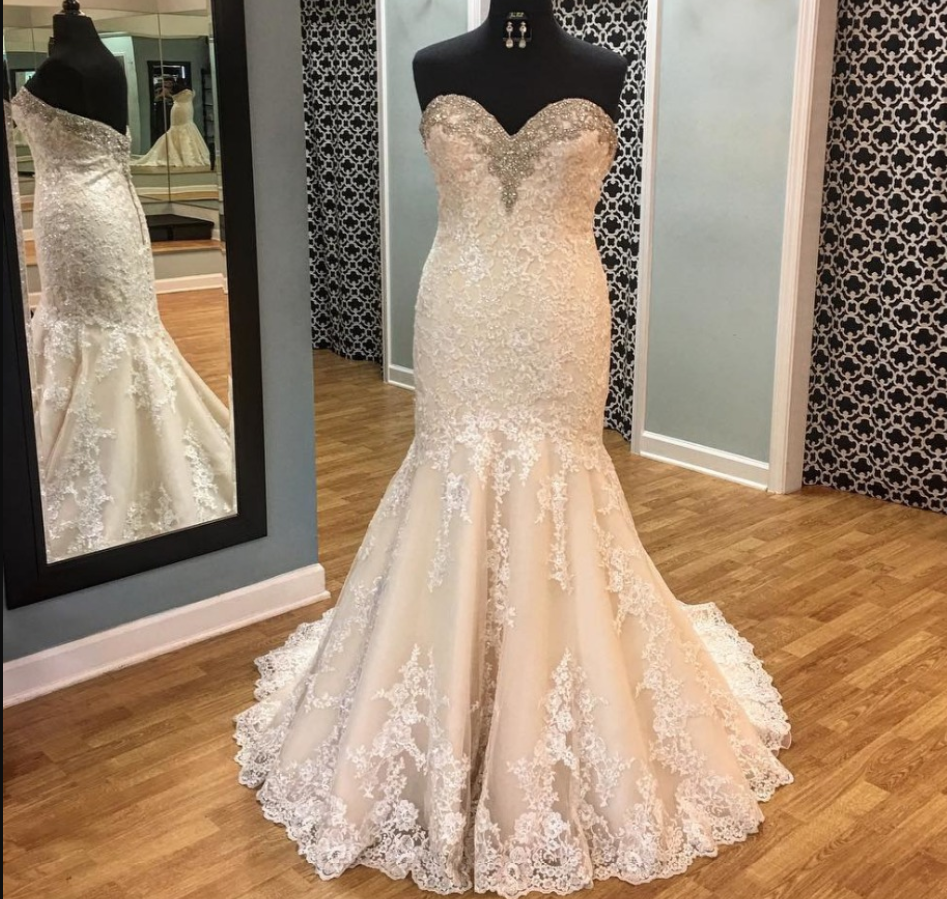 Plus Size Champagne Mermaid Wedding Dress Lace Appliques Beaded