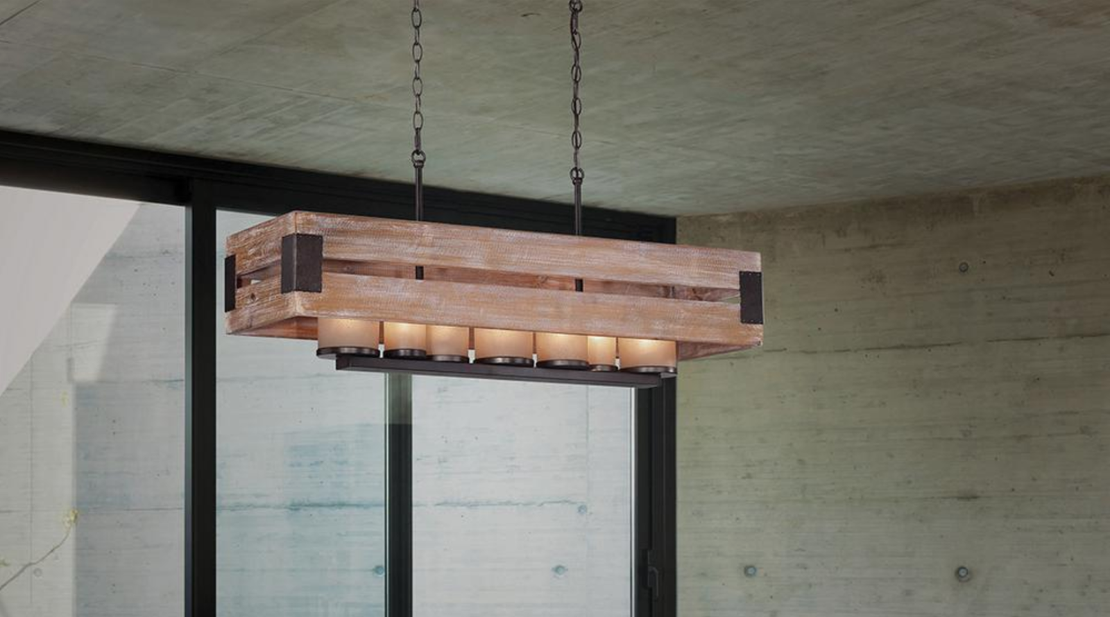 7 Light Rectangular Unique Wood Chandelier Rustic Bronze