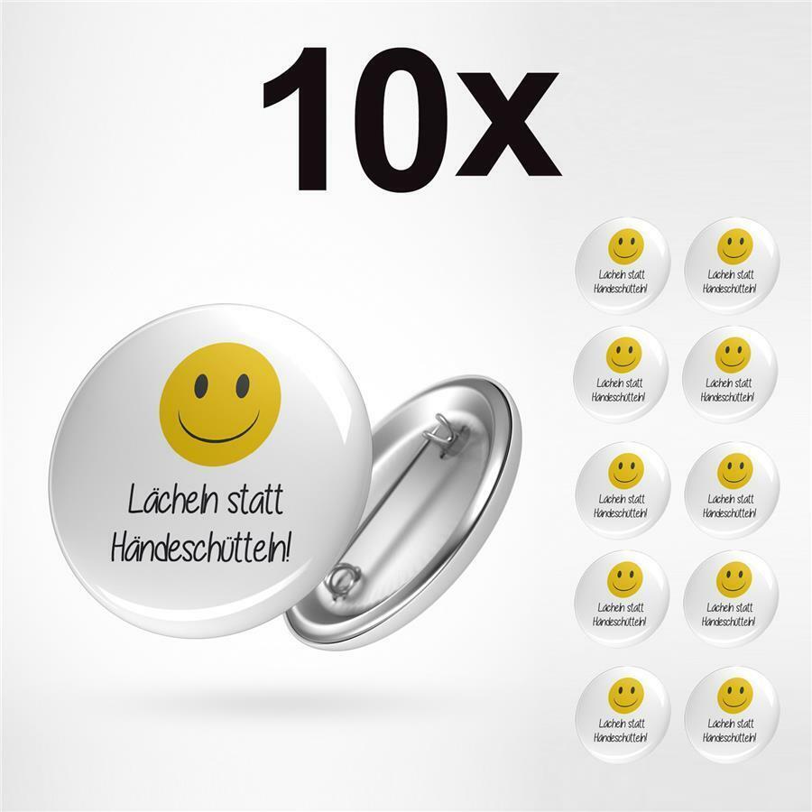 Button Anstecker Lächeln statt Händeschütteln Abzeichen Smiley Emoji Pin 