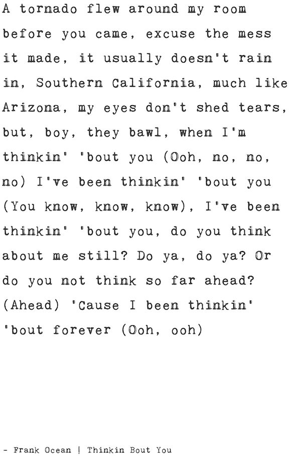 Frank Ocean Thinkin Bout You Lyrics Inspired Wall Art