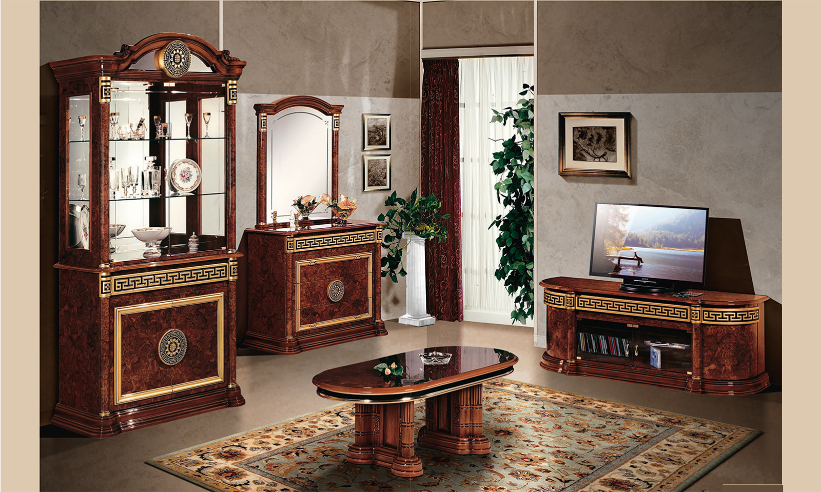 Vitrine Wohnzimmer Esszimmer Nussbaum Hochglanz Italienische