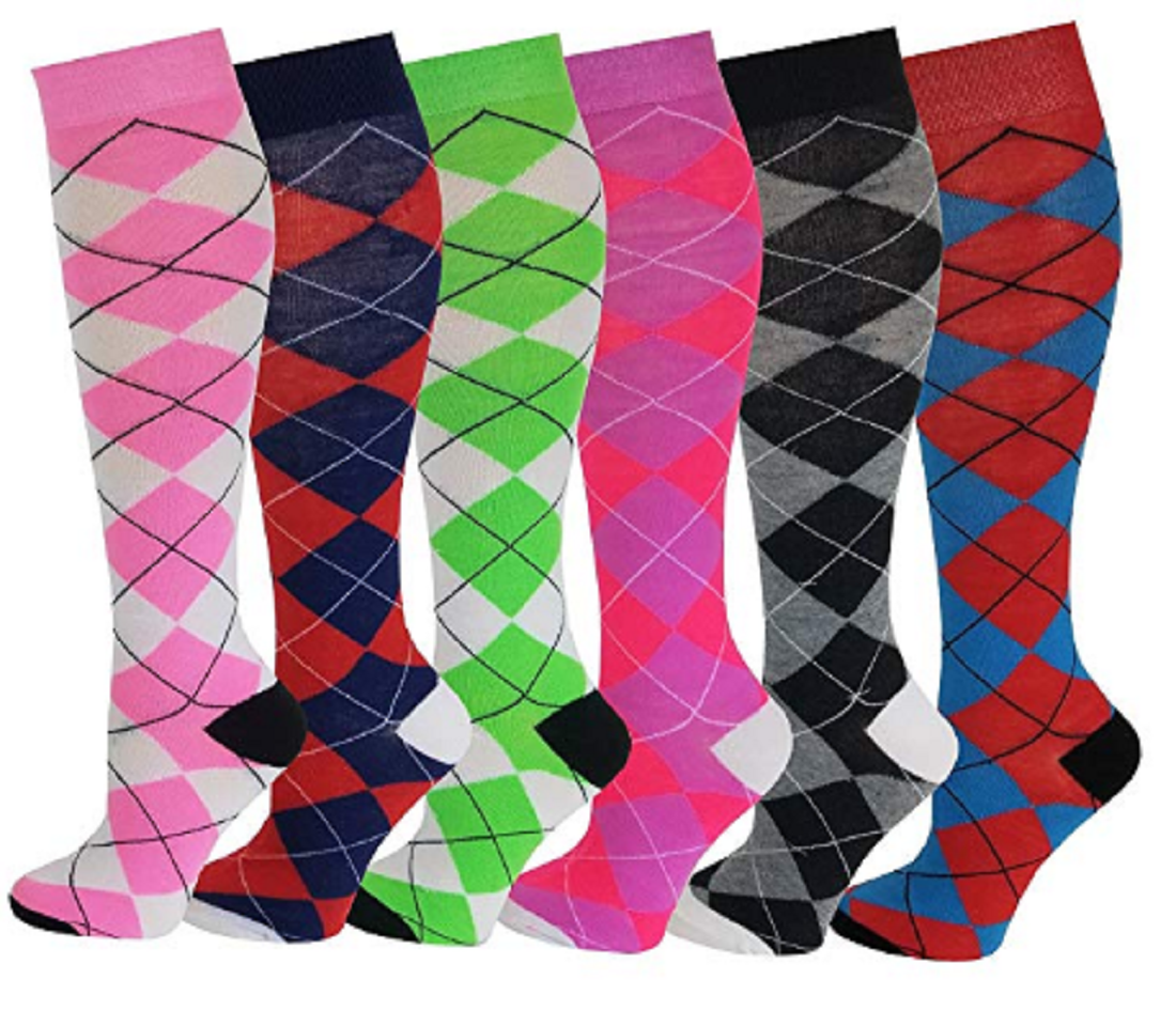 3 X Pairs Ladies Argyle Horse Design Horse riding Socks Ladies Knee high Socks