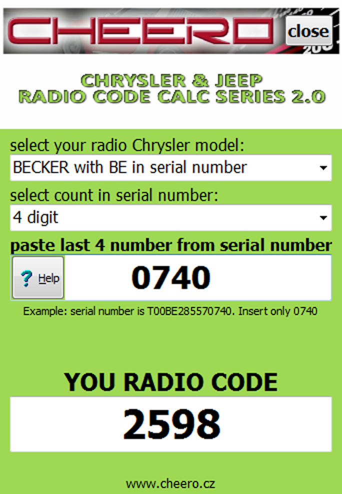 Radio Code Jeep Chrysler vp4 ra3 vp3 QNG Key Code Continental 6.5 t00be