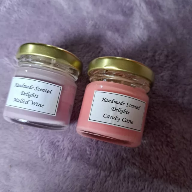 Handmade Scented Delights Mini Candle x2 Mulled Wine, Candy Cane NEW