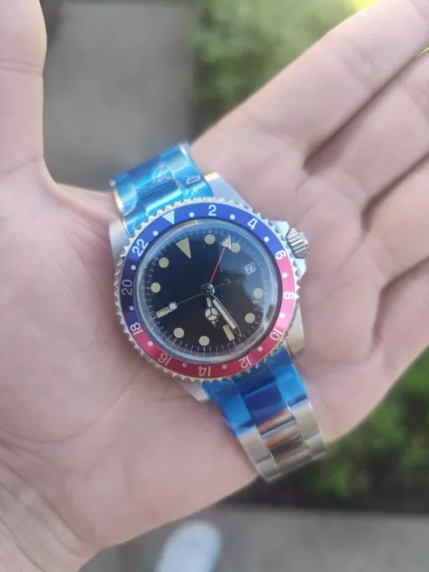 Mens 40mm Vintage Homage Watch Automatic sterile exactly as pictured pepsi GMT