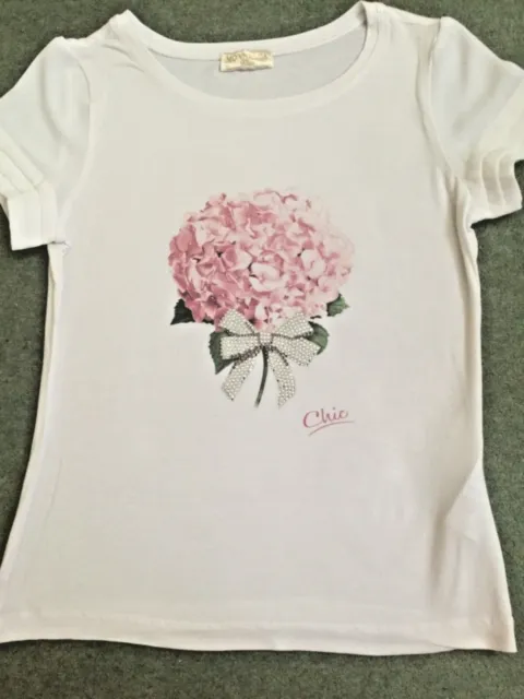 T-shirt straordinaria designer originale MONNALISA, diamante e fiore ragazze età 12