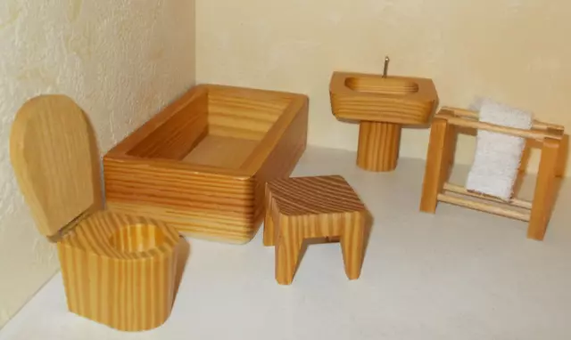 Badezimmer Holz Wanne Waschbecken Toilette Handtuchhalter für Waldorf Puppenhaus