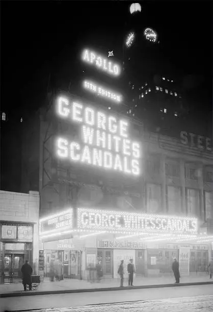 The Harlem Apollo Theater by night in New York City, circa 1930 Old Photo