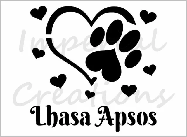 I Love Lhasa Apsos Stencil Paw Print Dog Heart 8.5" x 11" Reusable Sheet S1034