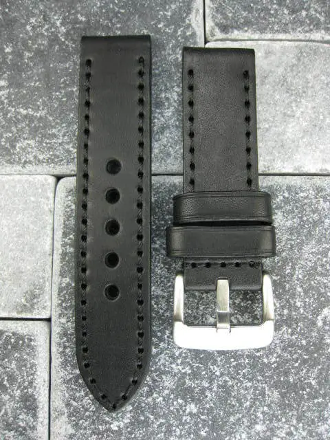 22mm NEW COW LEATHER STRAP Black Watch BAND for PANERAI PAM 22 mm Black Stitch