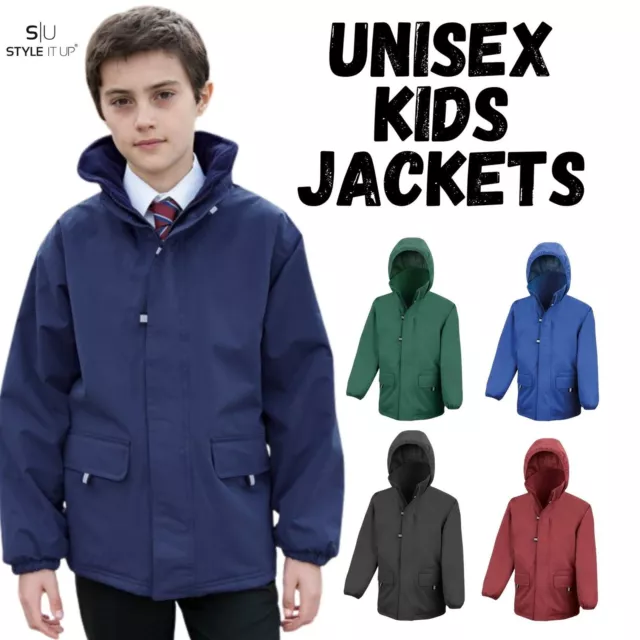 Kids Boys Girls Warm Outdoor Zip Up Waterproof Fleeced Hooded School Jacket Coat