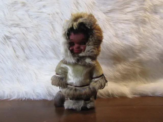 vintage eskimo doll indian in real leater n fur 10 in regal canada intuit