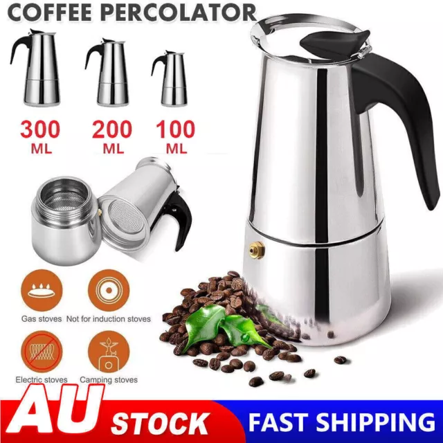 2/4/6 Cup Espresso Maker  Moka Percolator Stove Top Stainless Steel Coffee Maker