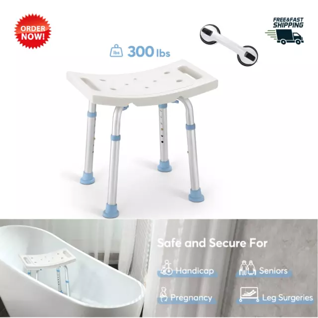 Shower Chair with Free Assist Grab Bar for Elderly, Senior, Handicap & Disabled