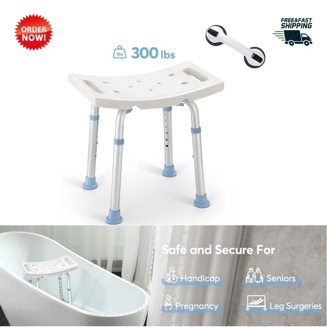 Shower Chair with Free Assist Grab Bar for Elderly, Senior, Handicap & Disabled Shower Chair with Free Assist Grab Bar for Elderly, Senior, Handicap & Disabled