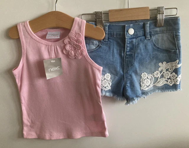 *Baby Girls Summer Clothes 9-12 Months* Primark Denim Shorts & New Next Vest Top