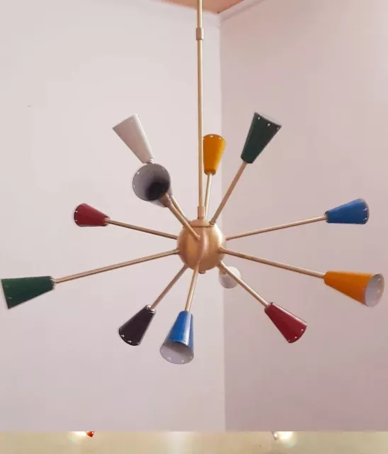 Chandelier 12 Multi Colored Arms Brass sputnik Light Mid century Style