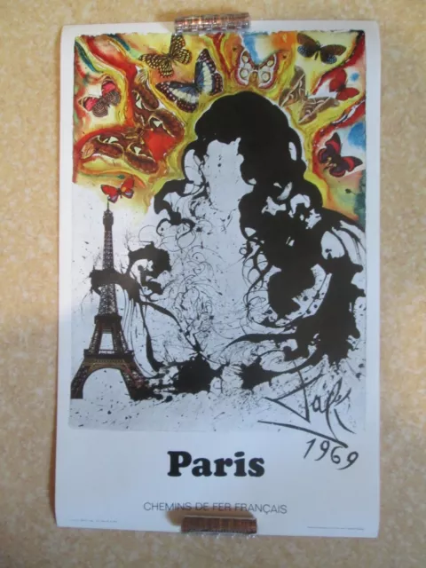 SALVADORE DALI:AFFICHE SNCF ORIGINALE POUR LA VILLE DE PARIS,1969,40 x 60 CM