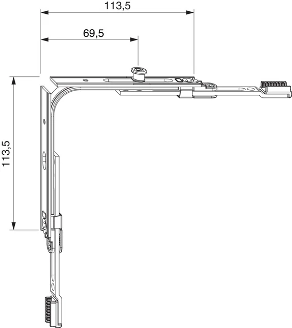 MACO Multi-Matic Eckumlenkung für Schrägfenster silber