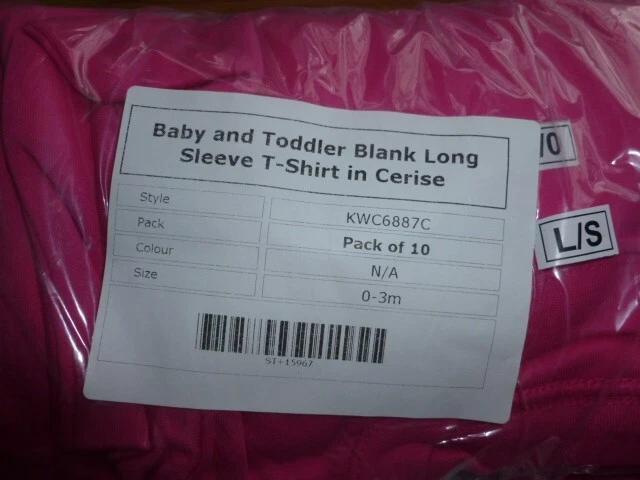 Job lot of 10 Girls Cerise Long Sleeve  T-shirts  age 0-3  months new