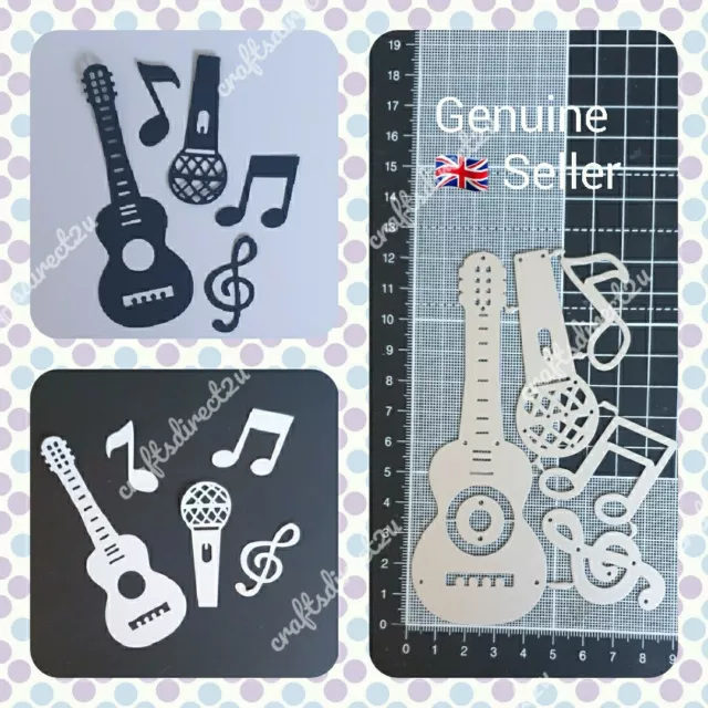 Metal Cutting Die - GUITAR - MUSIC NOTES - MICROPHONE -TREBLE CLEF -5 Piece Set