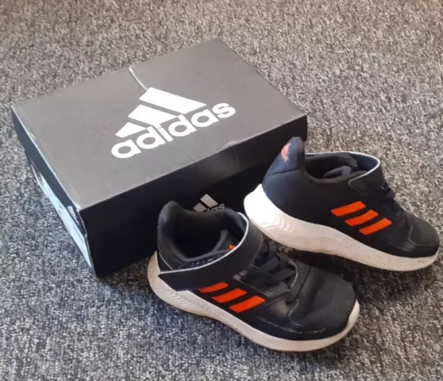 Adidas Boys Trainers Run Falcon 2 Black & Orange  UK Size 8K Art: FZ0098