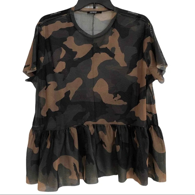 ZARA SHEER MESH camo camouflage babydoll top coverup 43.00 PicClick