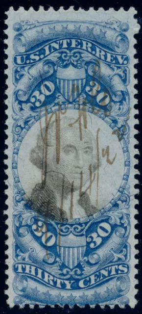 US R113 30c 1871 Second Issue Revenue Washington blue & black manuscript cancel