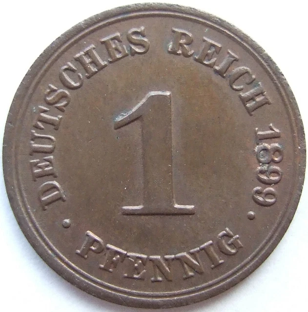 Moneta Reich Tedesco Impero Tedesco 1 Pfennig 1899 G IN Uncirculated