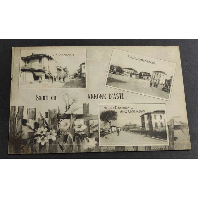 Cartolina Annone d'Asti - Via Nazionale - Piazza Fontana Medici - Scuole Element