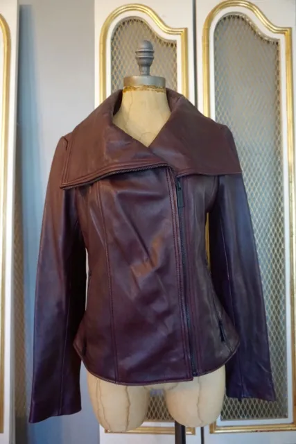 Michael Kors Leather Burgundy Wine Moto Jacket Small