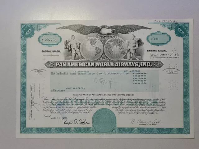 Pan American World Airways Cancelled Stock Certificate