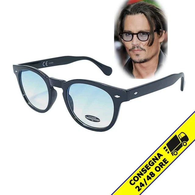 OCCHIALI DA SOLE Uomo Johnny DEPP TONY STARK Blu STILE MOSCOT VINTAGE