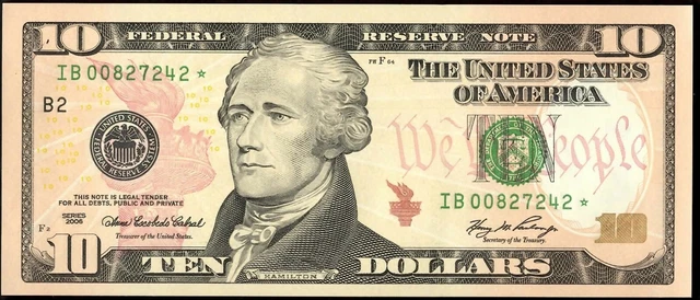 $10 New York (B2) Star Note - Series 2006 Green Seal (Colorized)