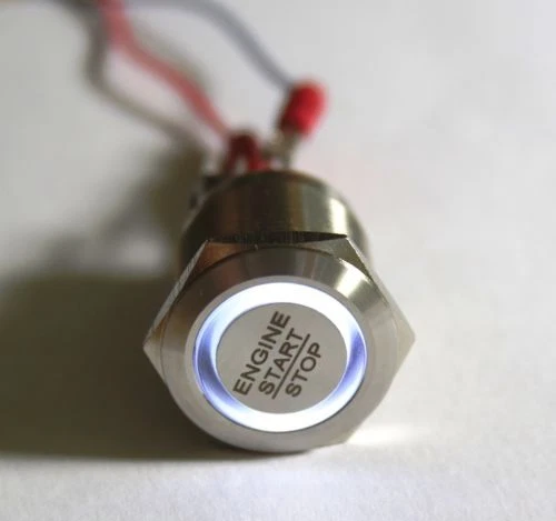 LED Starterknopf weiß Start Knopf Startknopf Motorsport 22 mm "Engine start stop