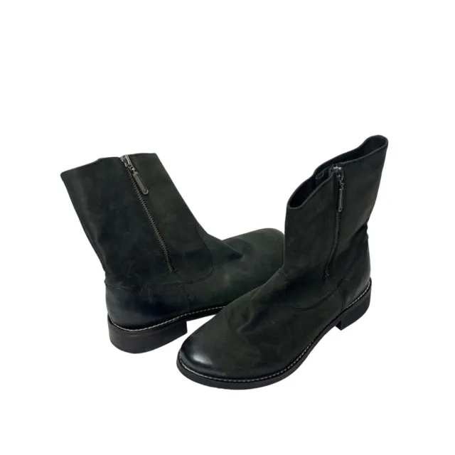 Zign Boot Sz 7 Women Bootie Black Leather Ankle Low Block Heel Zipper Neutral