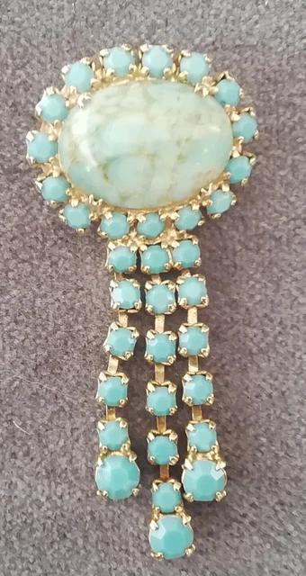 Broche Ancienne Art Déco - Métal Doré Avec Perles Et Motif Baguette - Années 50 - Occasion