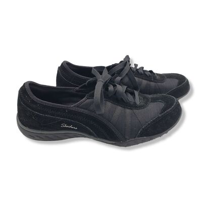 Skechers Breathe Easy Weekend Wishes Sneakers Womens 8 Black Relaxed Fit Suede