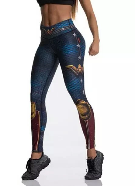 Women Girls Leggings Sports Yoga Pants Digital 3D Printed Tibetan Blue Captian