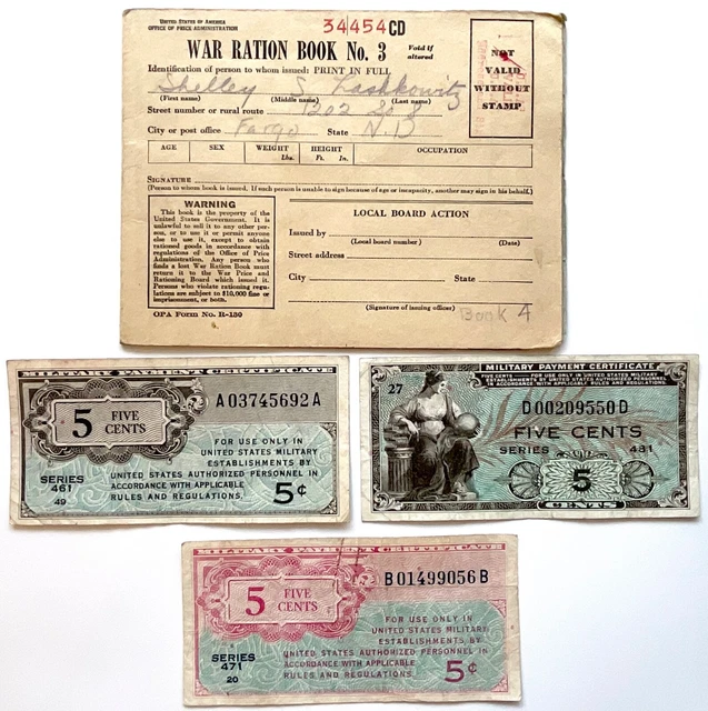 War Ration Book, MPC 5 Cents Series 461, 5 Cents Series 471, 5 Cents Series 481