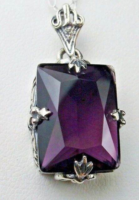 Amethyst Pendant, 10ct Simulated Gem Sterling Silver Filigree P15