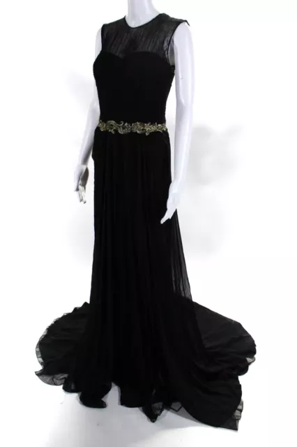 Jason Wu Womens Silk Chiffon Applique Belt Sleeveless Gown Dress Black Size 10 2