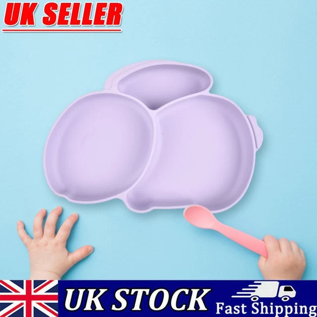 Cartoon Children Dishes Cute Silicone Baby Feeding Dishes Baby Cutlery (Purple)